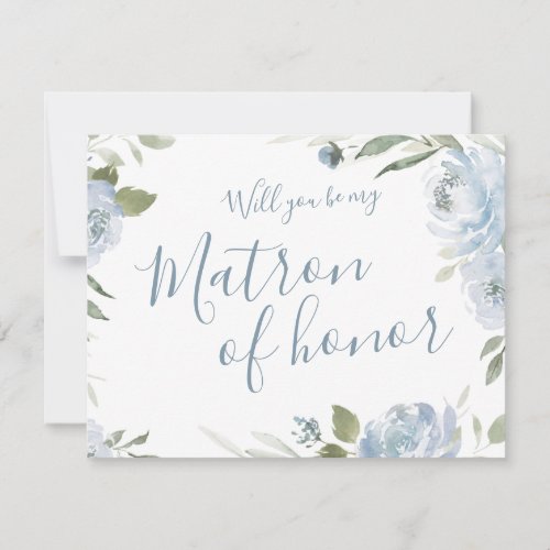 Will you be my matron of honor dusty blue floral invitation