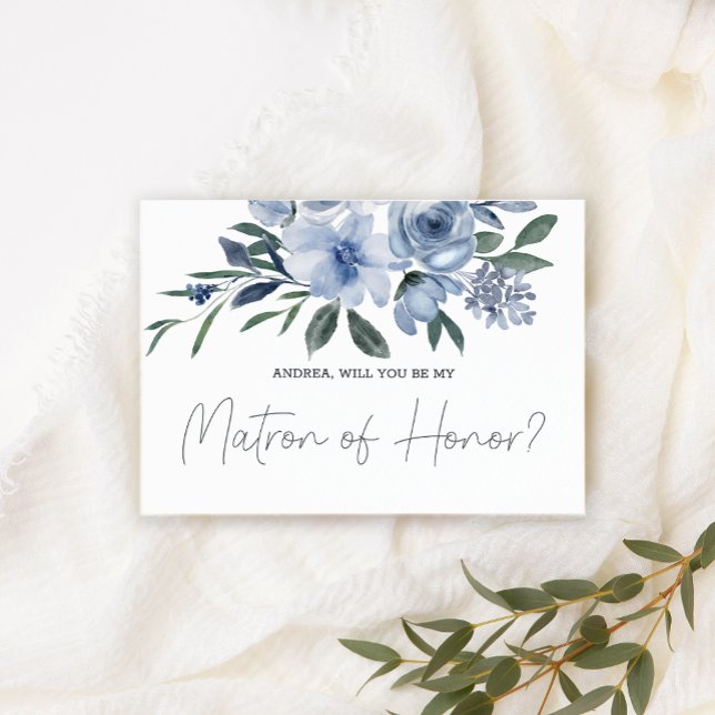 Will You Be My Matron of Honor Dusty Blue Flowers (Creator Uploaded)