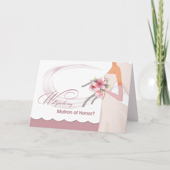 Will you be my Matron of Honor? Dusty Rose Floral  Invitation (Front)