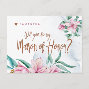 Will you be my matron of honor glam bridesmaid postcard