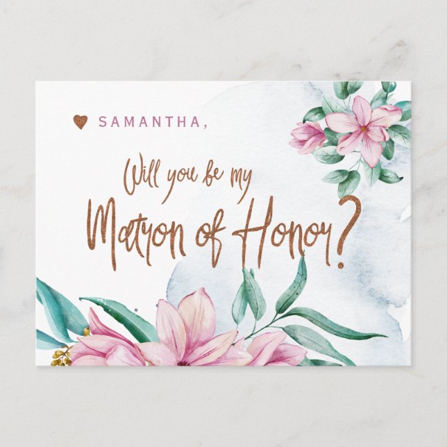 Will you be my matron of honor glam bridesmaid postcard (Front)