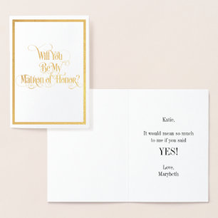 Will You Be My Matron Of Honor Gold Foil Card