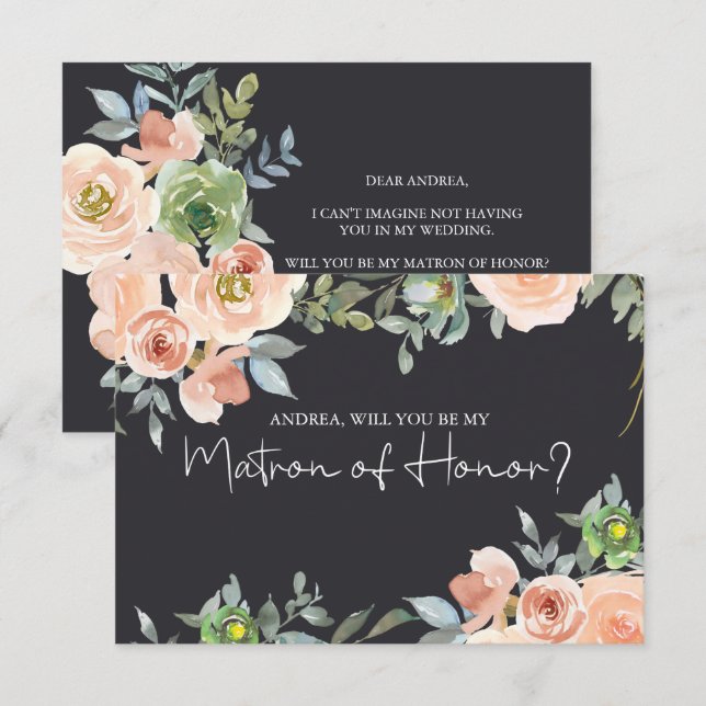 Will You Be My Matron of Honor Peach Green Navy (Front/Back)