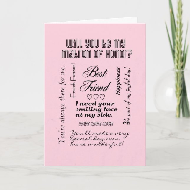 Will You Be My Matron of Honor, Pink, Best Friend? Invitation (Front)