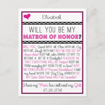 Will You Be My Matron Of Honor? Pink/black Collage Invitation by weddingsnwhimsy at Zazzle