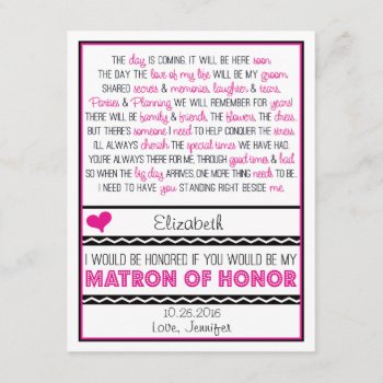 Will You Be My Matron Of Honor? Pink/black Poem V2 Invitation by weddingsnwhimsy at Zazzle