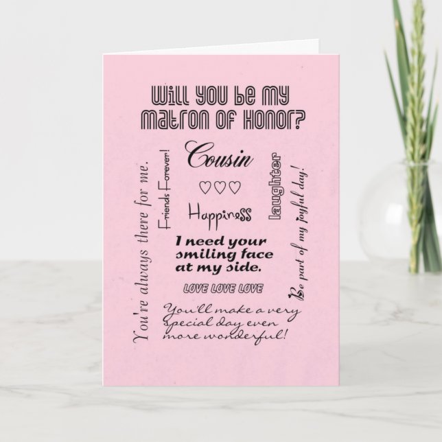 Will You Be My Matron of Honor, Pink, Cousin Invitation (Front)
