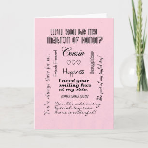 Will You Be My Matron of Honor, Pink, Cousin Invitation