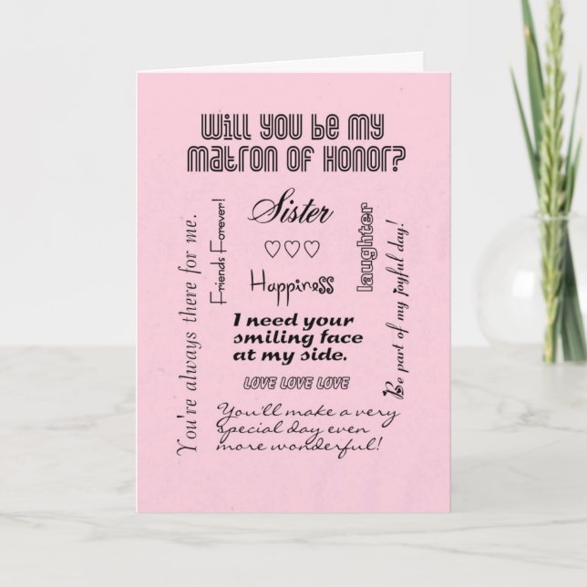 Will You Be My Matron of Honor, Pink, Sister? Invitation (Front)