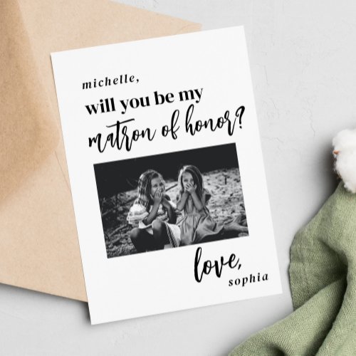 Will you be my matron of honor proposal photo invitation