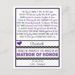 Will you be my Matron of Honor? Purp/Black Poem V2 Invitation