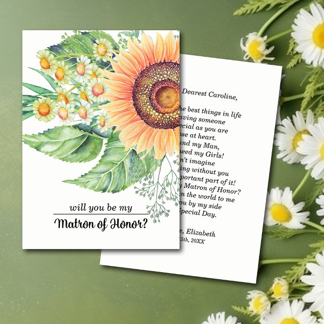 Will you be my Matron of Honor? Rustic Sunflowers Invitation (Creator Uploaded)