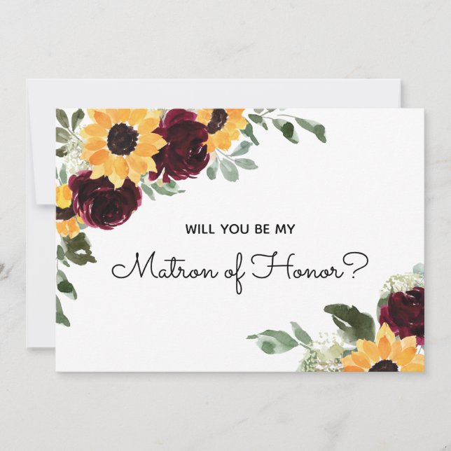 Will You Be My Matron of Honor Sunflower Invitation (Front)