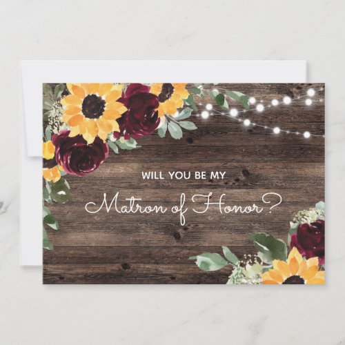 Will You Be My Matron of Honor Sunflower Wood Invitation