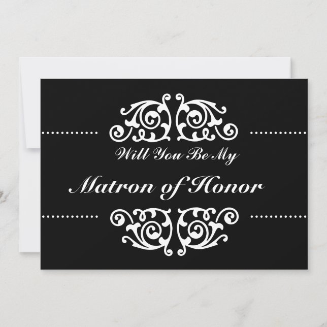 Will You Be My Matron of Honor Swirl Black & White Invitation (Front)