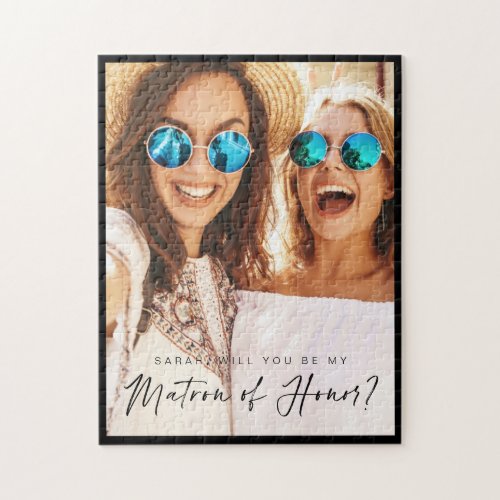 Will You Be My Matron of Honor Trendy Script Photo Jigsaw Puzzle