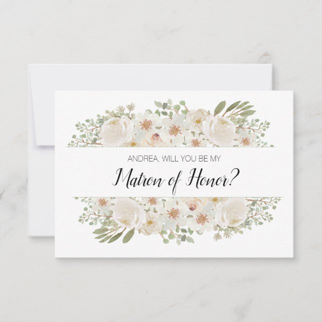 Will You Be My Matron of Honor White Floral Elegan (Front)