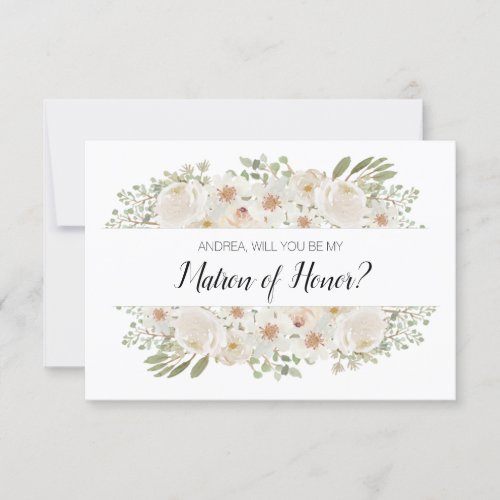 Will You Be My Matron of Honor White Floral Elegan