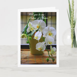 Will You Be My Matron of Honor, White Orchids? Invitation