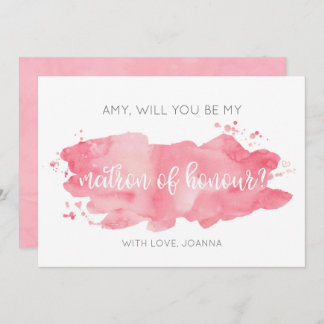 Will You Be My Matron of Honour Watercolor Pink Invitation