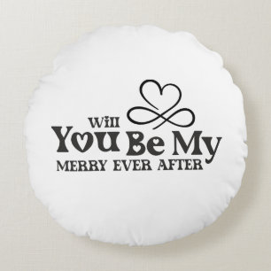 Will You Be My Merry Ever After, Christmas Proposa Round Pillow
