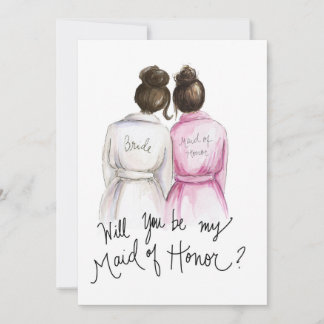 Will you be my MOH? Dk Br Bun Bride Dk Br Bun Maid Thank You Card
