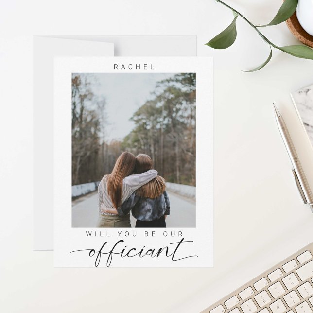 Will you be my Officiant Minimal Photo Modern Postcard (Creator Uploaded)