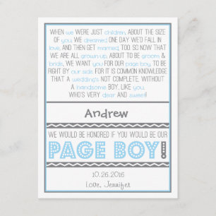 Will you be my Page Boy? Baby Blue/Gray Poem Card