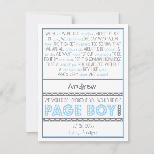 Will you be my Page Boy Baby BlueGray Poem Card