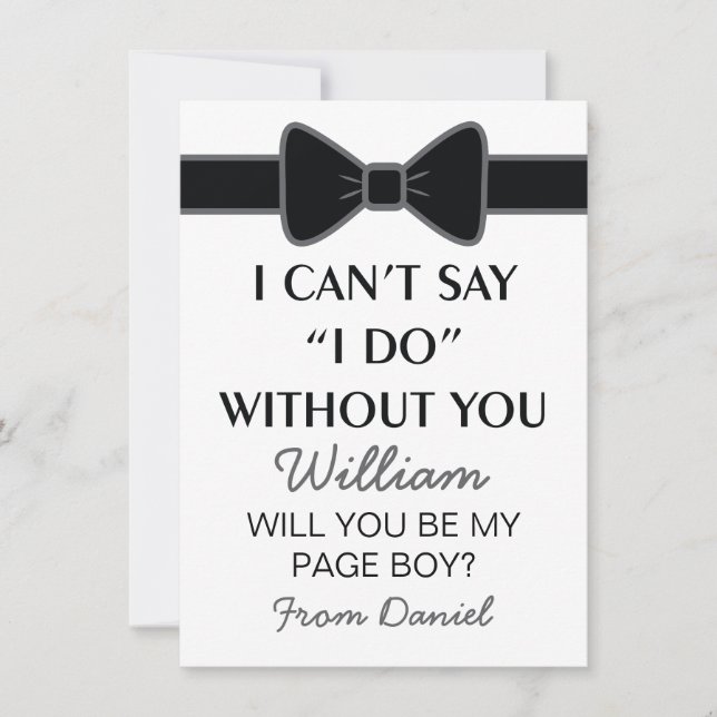 Will You Be My Page Boy Black Bow Tie Invitation (Front)