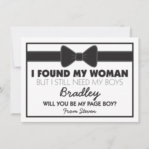 Will You Be My Page Boy BlackWhite Bow Tie Invitation