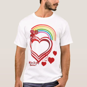 Will You Be My Rainbow Valentine Sweeping Hearts T-Shirt
