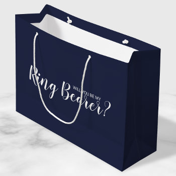 Will You Be My Ring Bearer? Modern Navy Blue Large Gift Bag by manadesignco at Zazzle