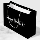 Will You Be My Ring Bearer? Modern Proposal Large Gift Bag<br><div class="desc">"Will You Be Ring Bearer?" Modern Proposal Gift bag
featuring title "Will You Be My Ring Bearer?" in white modern script font style on black background.</div>