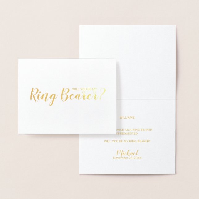 Will You Be My Ring Bearer? Modern Script Gold Foil Card (Display)