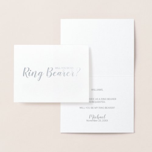 Will You Be My Ring Bearer Modern Script Silver Foil Card