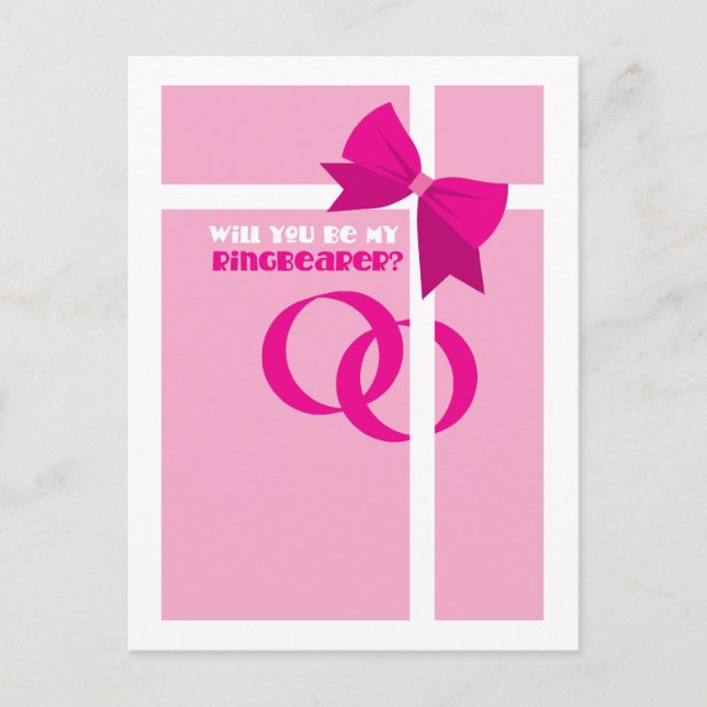 Will you be my ring bearer? pink bows invitation postcard (Front)