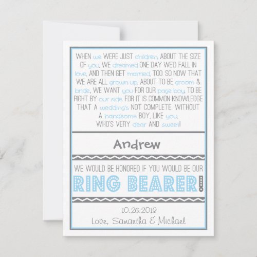 Will you be my Ringbearer Baby Blue  Gray Card