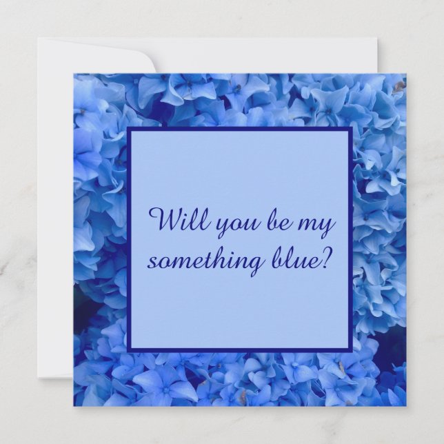 Will You Be My Something Blue, Hydrangea Border Note Card (Front)