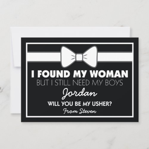 Will You Be My Usher BlackWhite Bow Tie Invitation