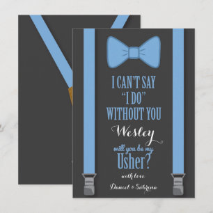 Will You Be My Usher - Blue Tie Braces Invitation