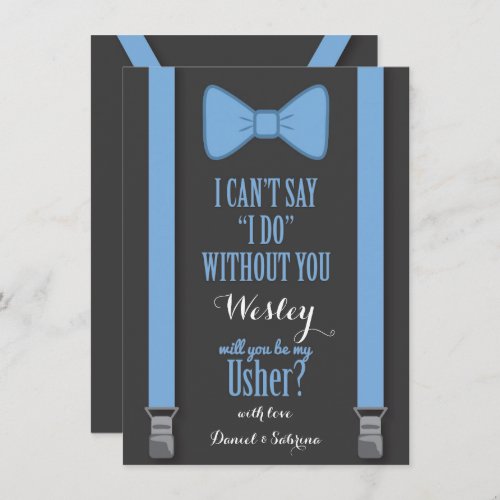 Will You Be My Usher _ Blue Tie Braces Invitation