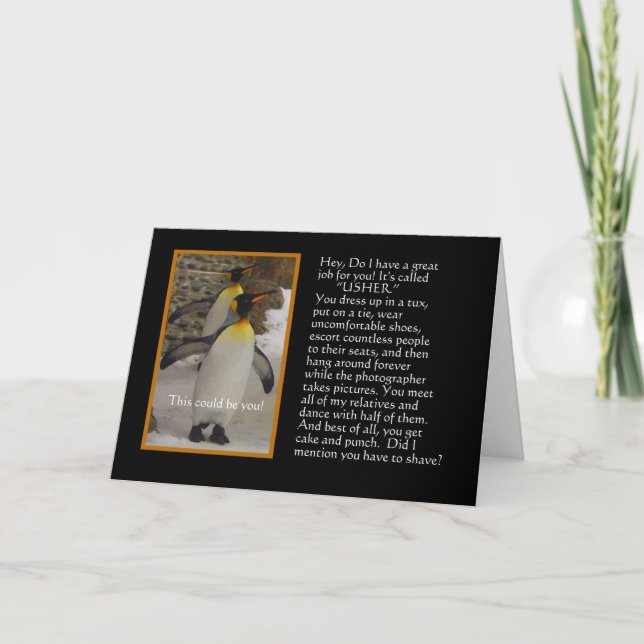 Will You Be My Usher? Penguin Humor Card (Front)