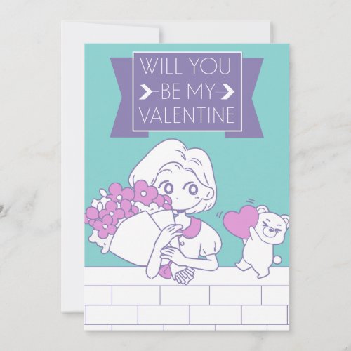 Will You Be My Valentine Anime Girl Holiday Card
