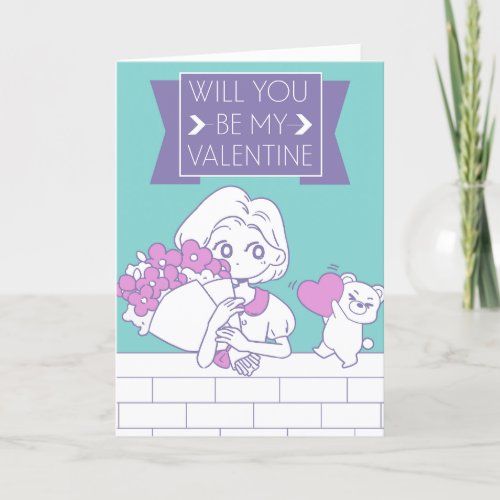 Will You Be My Valentine Anime Girl Holiday Card