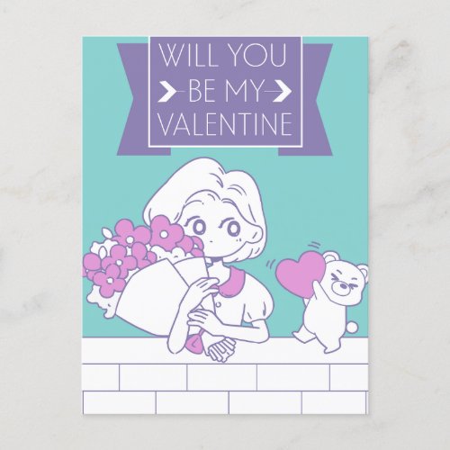 Will You Be My Valentine Anime Girl Postcard