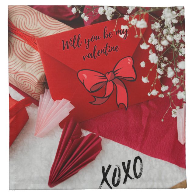 Will you Be My Valentine Balloon Cloth Napkin (Front)