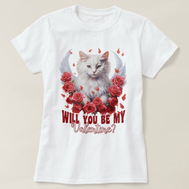 Will You Be My Valentine, Cat T-shirt (Design Front)