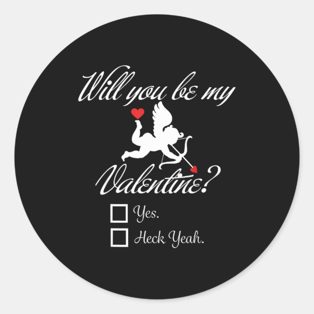 Will You Be My Valentine Funny Heart Cud V-day  Classic Round Sticker (Front)