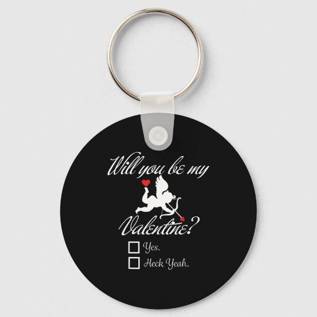 Will You Be My Valentine Funny Heart Cud V-day  Keychain (Front)